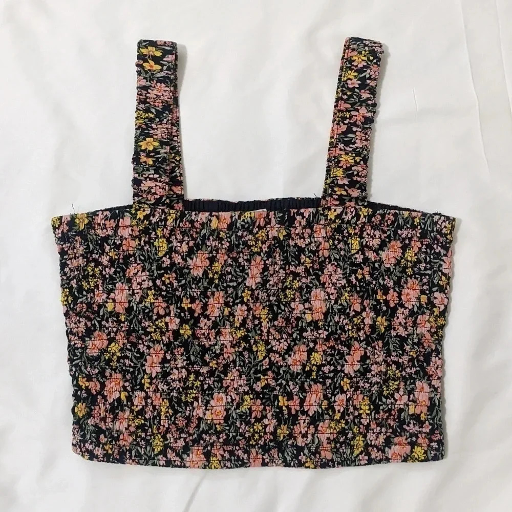 American Eagle Bandeau Crop Top Tank, Color Black/Floral Size XS